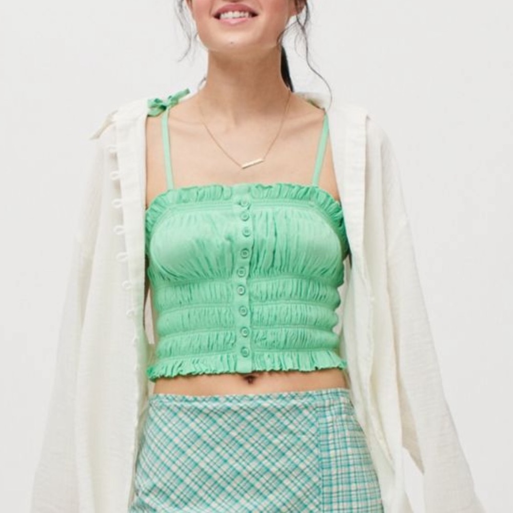 NWT UO Lime Tulla Smocked Cami Tie Shoulder Top